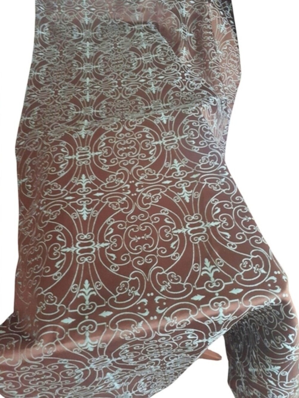 Brown Turquoise Reversible Thick Fabric Demask Print  Quality Shower Curtain